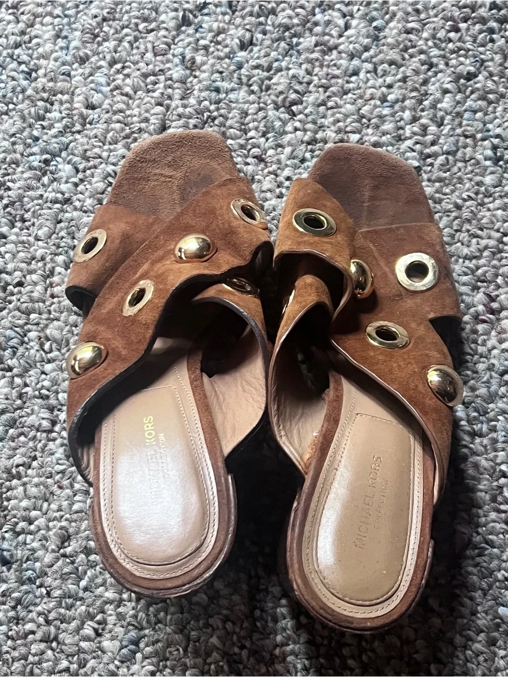 Michael Kors Brown Suede Grommet Block Heel Mules